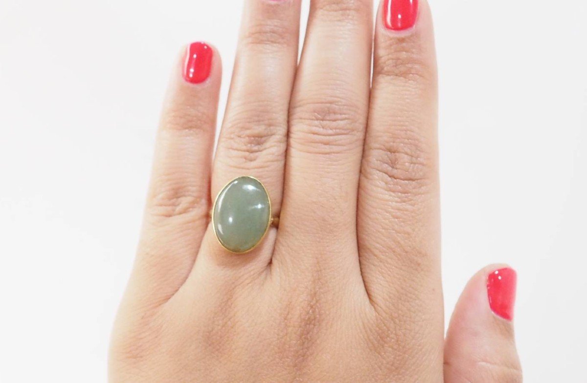 Vintage Ring In Yellow Gold And Jade Cabochon -photo-2