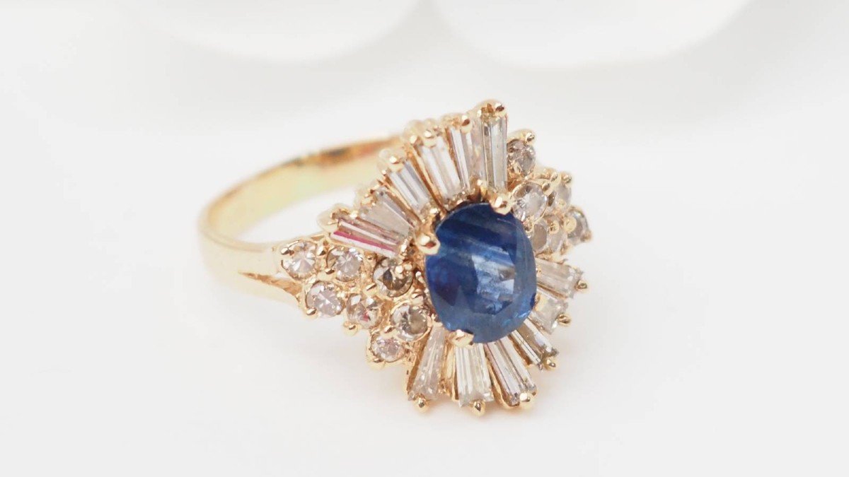 Bague Entourage En Or Rose, Saphir Et Diamants -photo-3