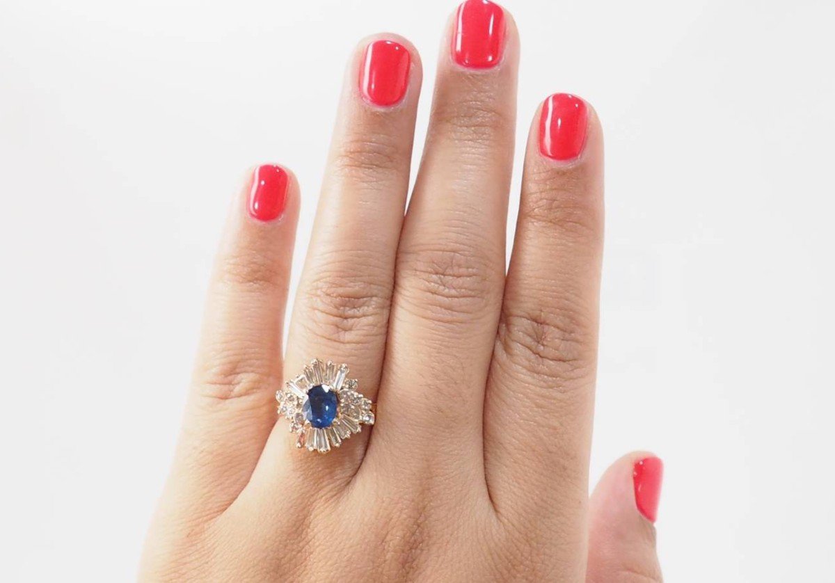 Bague Entourage En Or Rose, Saphir Et Diamants -photo-1