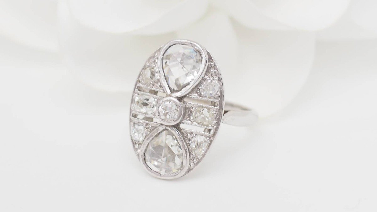 Bague Art Déco En Or Blanc Et Diamants -photo-3