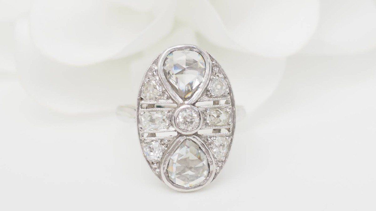 Bague Art Déco En Or Blanc Et Diamants -photo-2