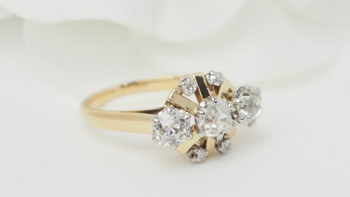 Antique Ring In Yellow Gold And Diamonds -photo-4