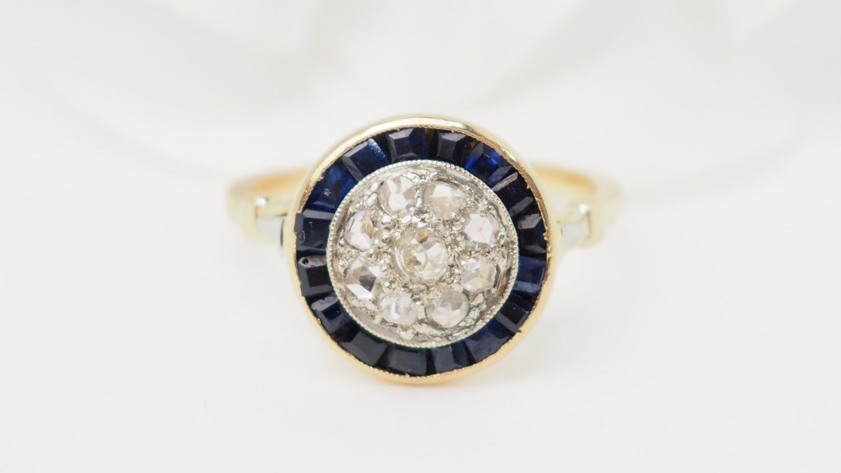Bague Ancienne En Or Jaune, Diamants Et Saphirs -photo-2