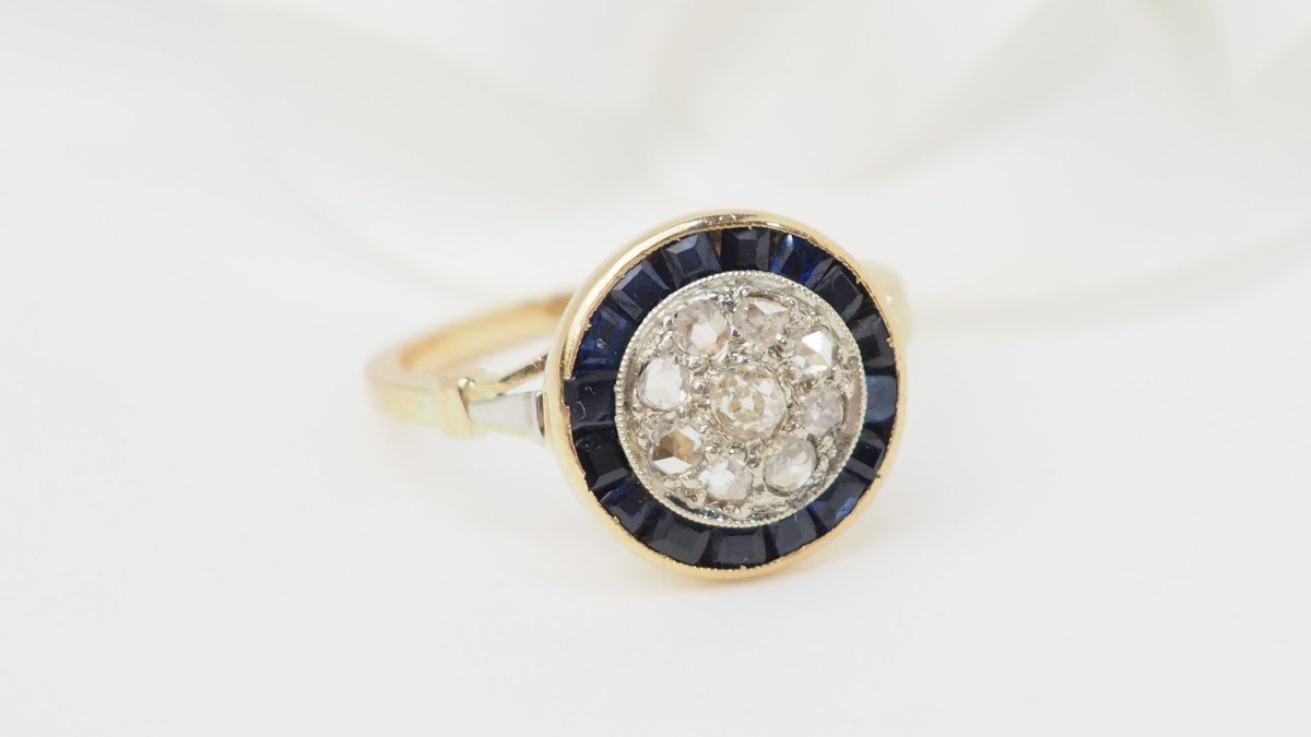 Bague Ancienne En Or Jaune, Diamants Et Saphirs -photo-3