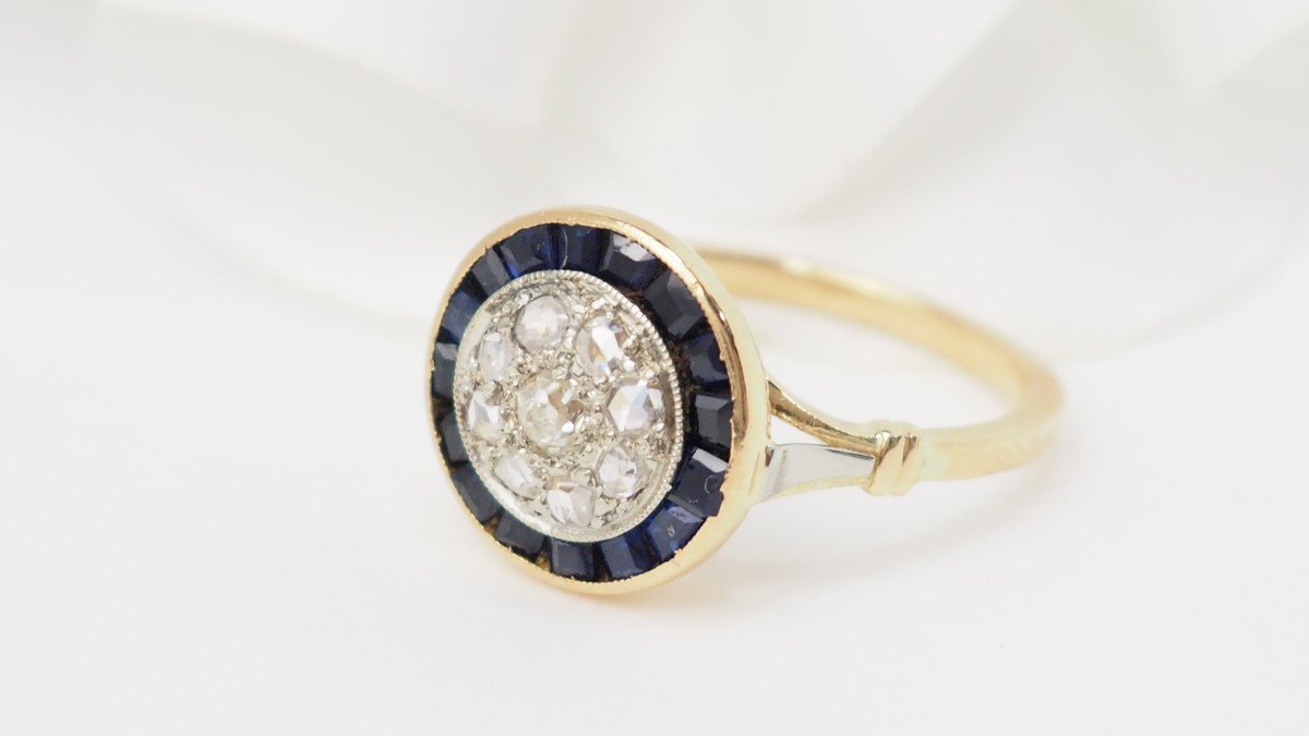Bague Ancienne En Or Jaune, Diamants Et Saphirs -photo-4
