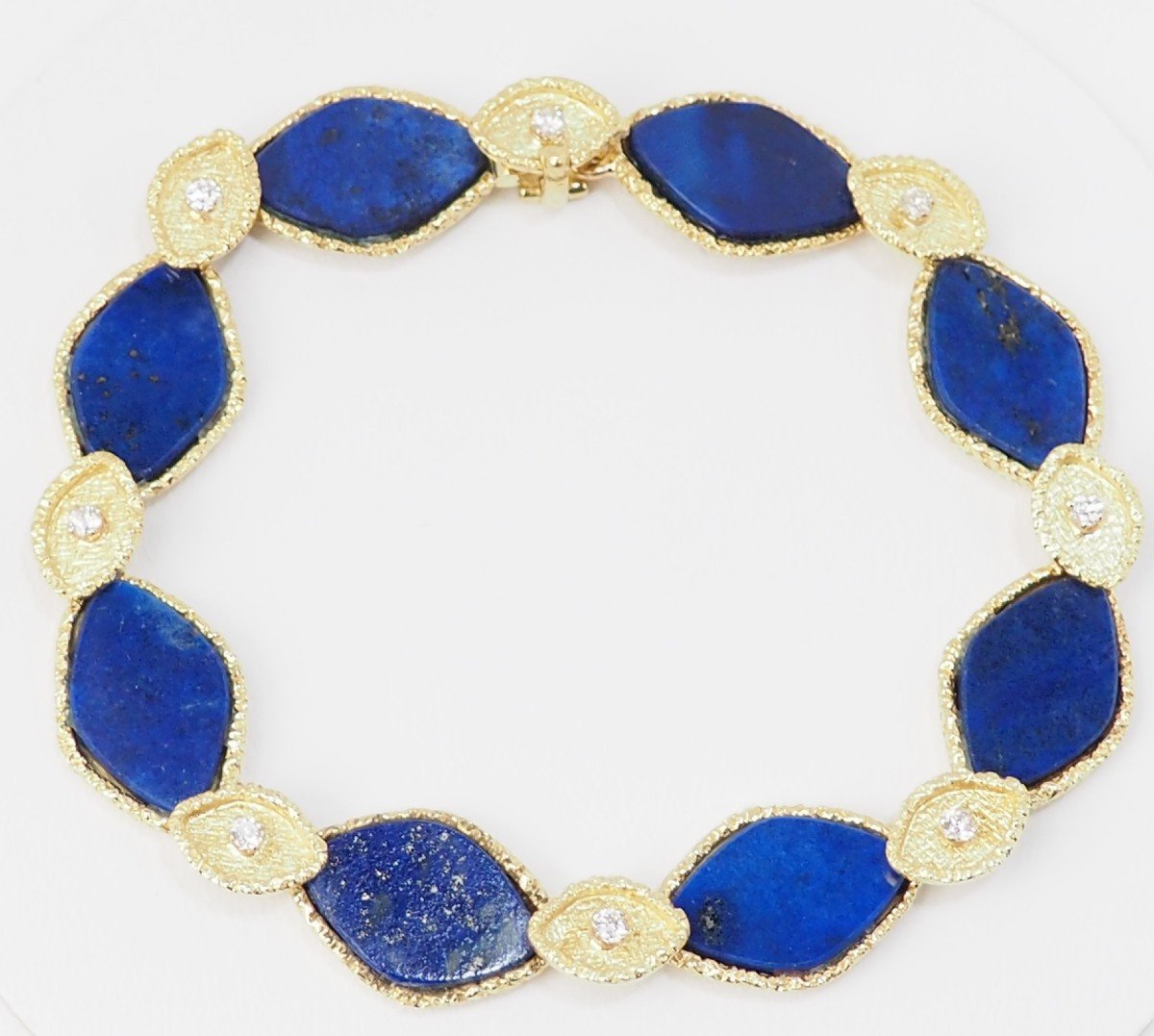 Vintage Bracelet In Yellow Gold, Lapis Lazuli And Diamonds -photo-2