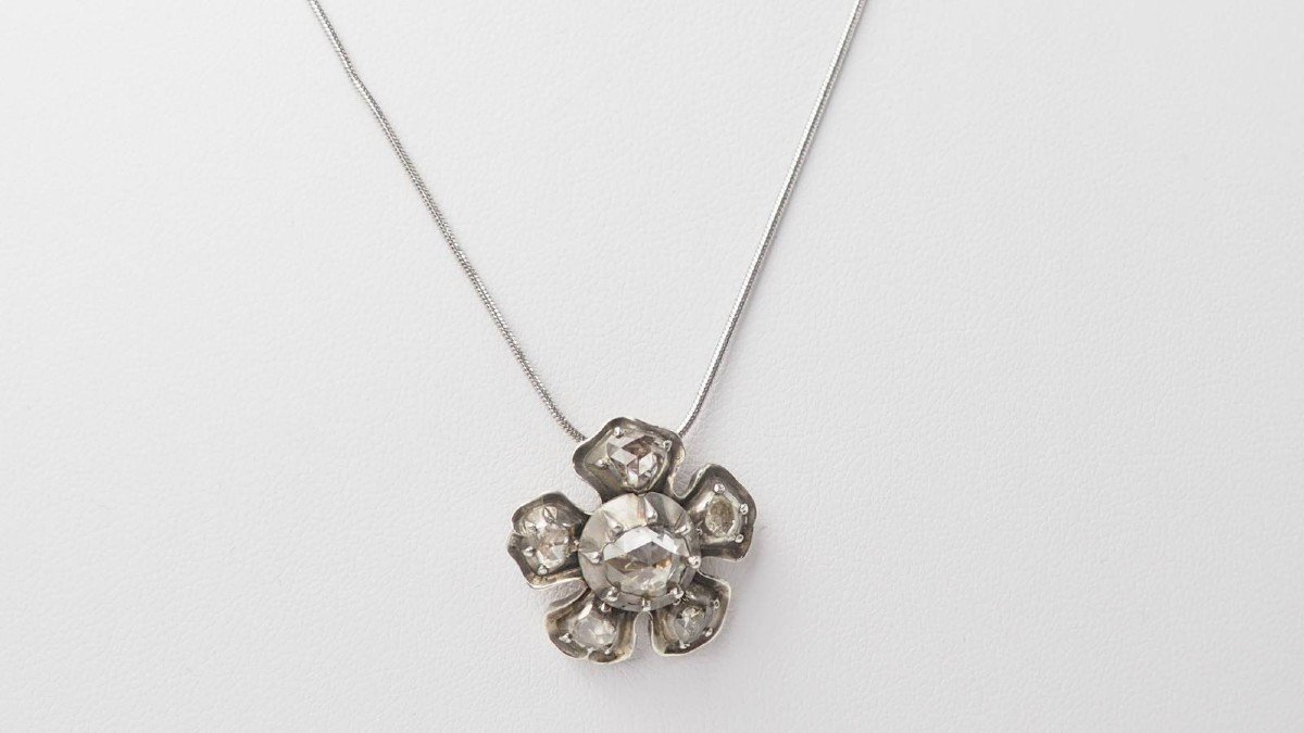 Collier Napoléon III En Or Et Argent, Diamants -photo-3