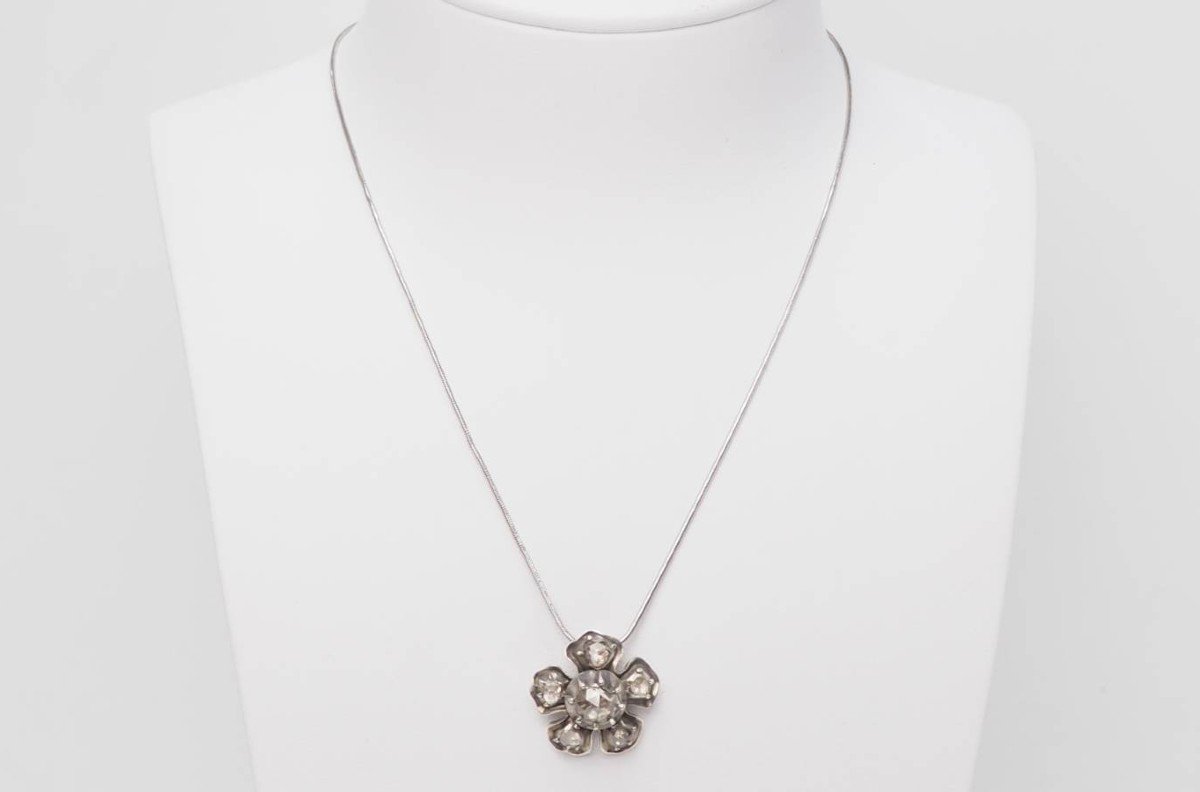 Collier Napoléon III En Or Et Argent, Diamants 