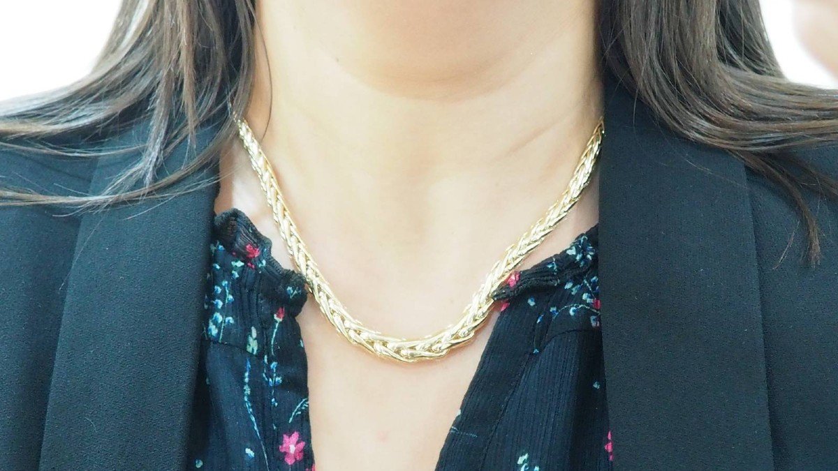 Collier Maille Plamier En Or Jaune -photo-2