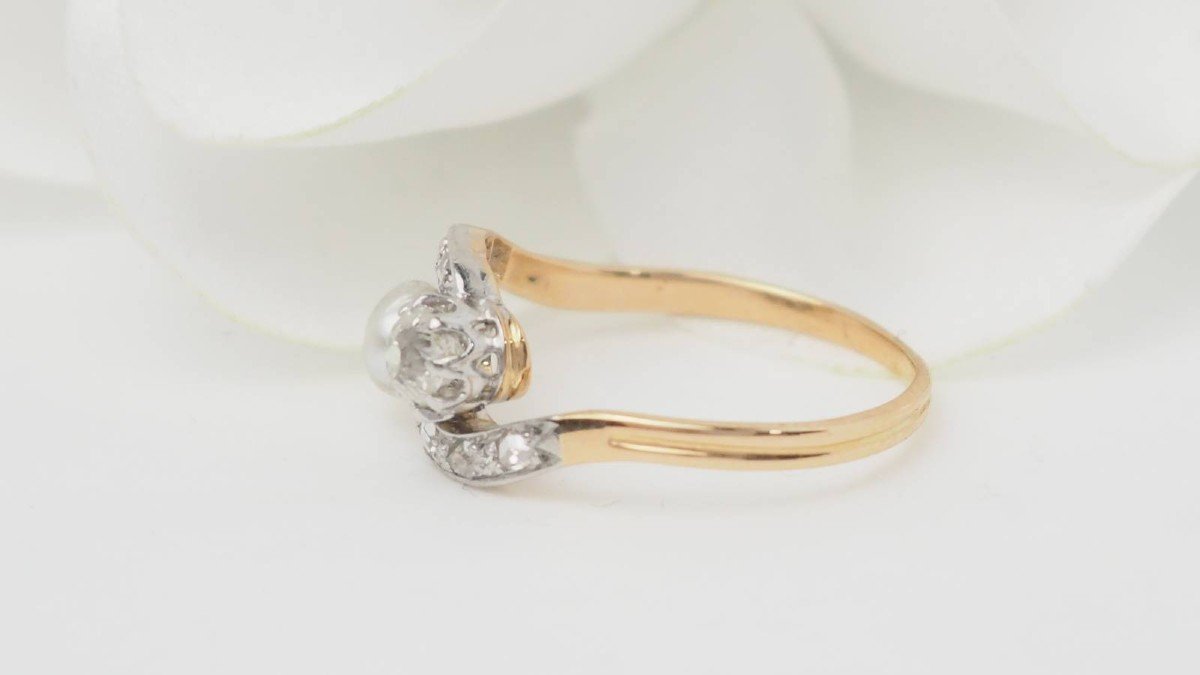 You And Me Ring In Yellow Gold, Diamonds And Fine Pearl-photo-4