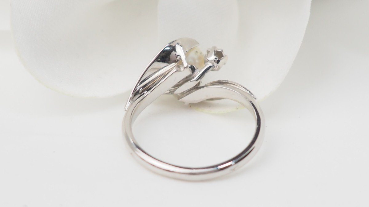 White Gold, Cultured Pearl And Diamond Ring -photo-1