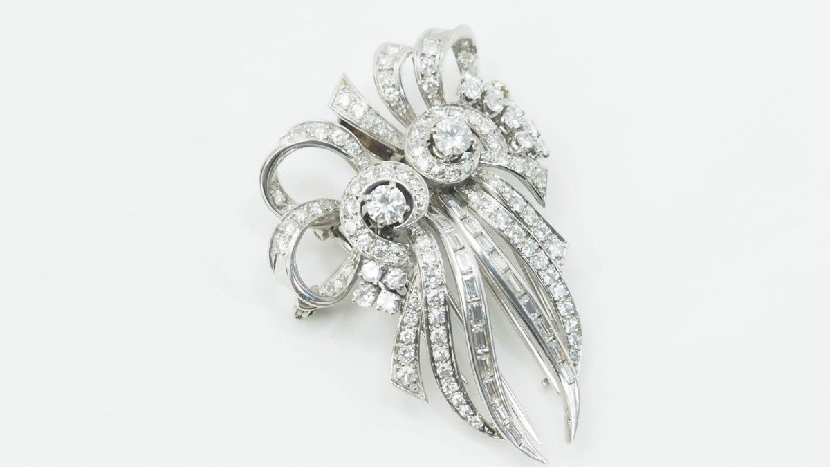 Broche Art Déco Double Clips En Or Blanc Et Platine, Diamants-photo-1