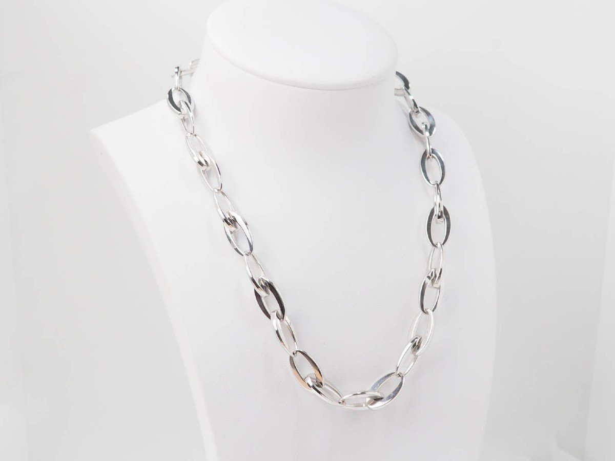 Collier Maille Ovale En Or Blanc -photo-3