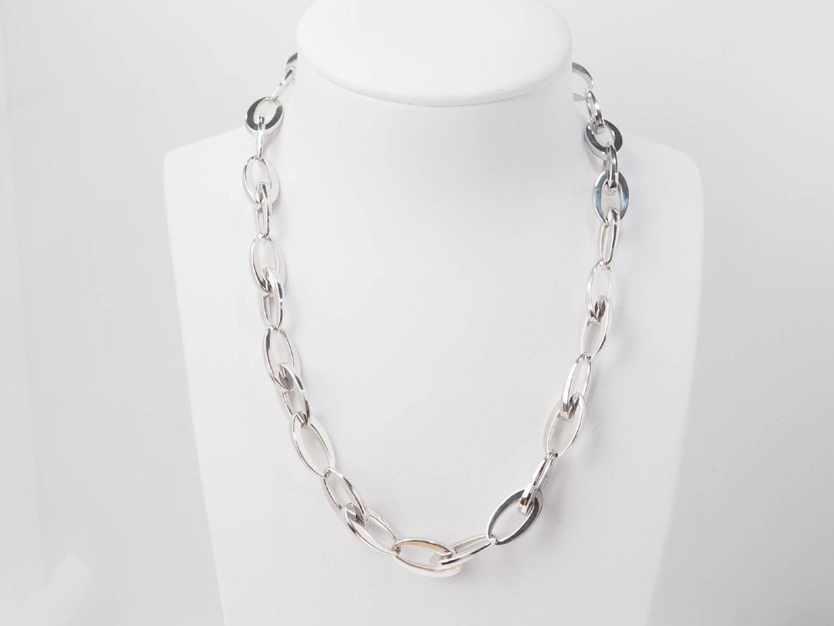 Collier Maille Ovale En Or Blanc 