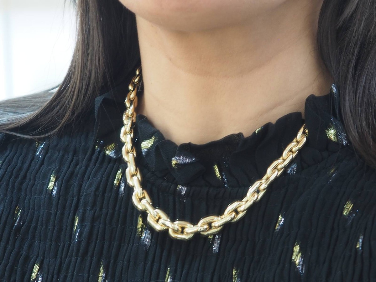 Yellow Gold And Diamond Filigree Chain Link Necklace-photo-4