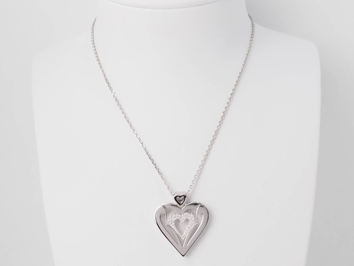 Collier Coeur En Or Blanc Et Diamants