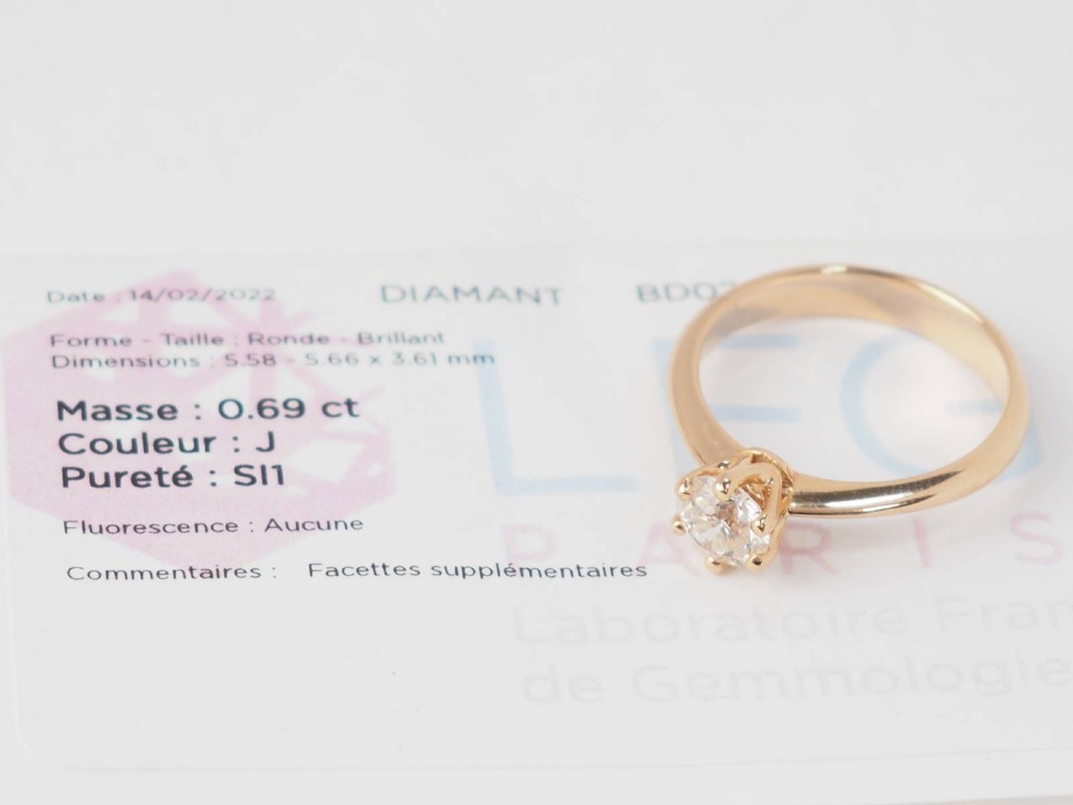 Bague Solitaire En Or Rose Et Diamant 0.69ct Certifié-photo-2
