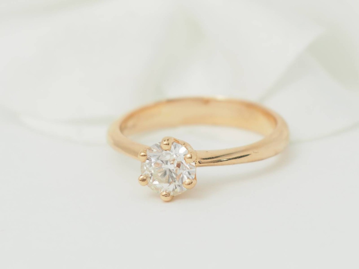 Bague Solitaire En Or Rose Et Diamant 0.69ct Certifié-photo-1
