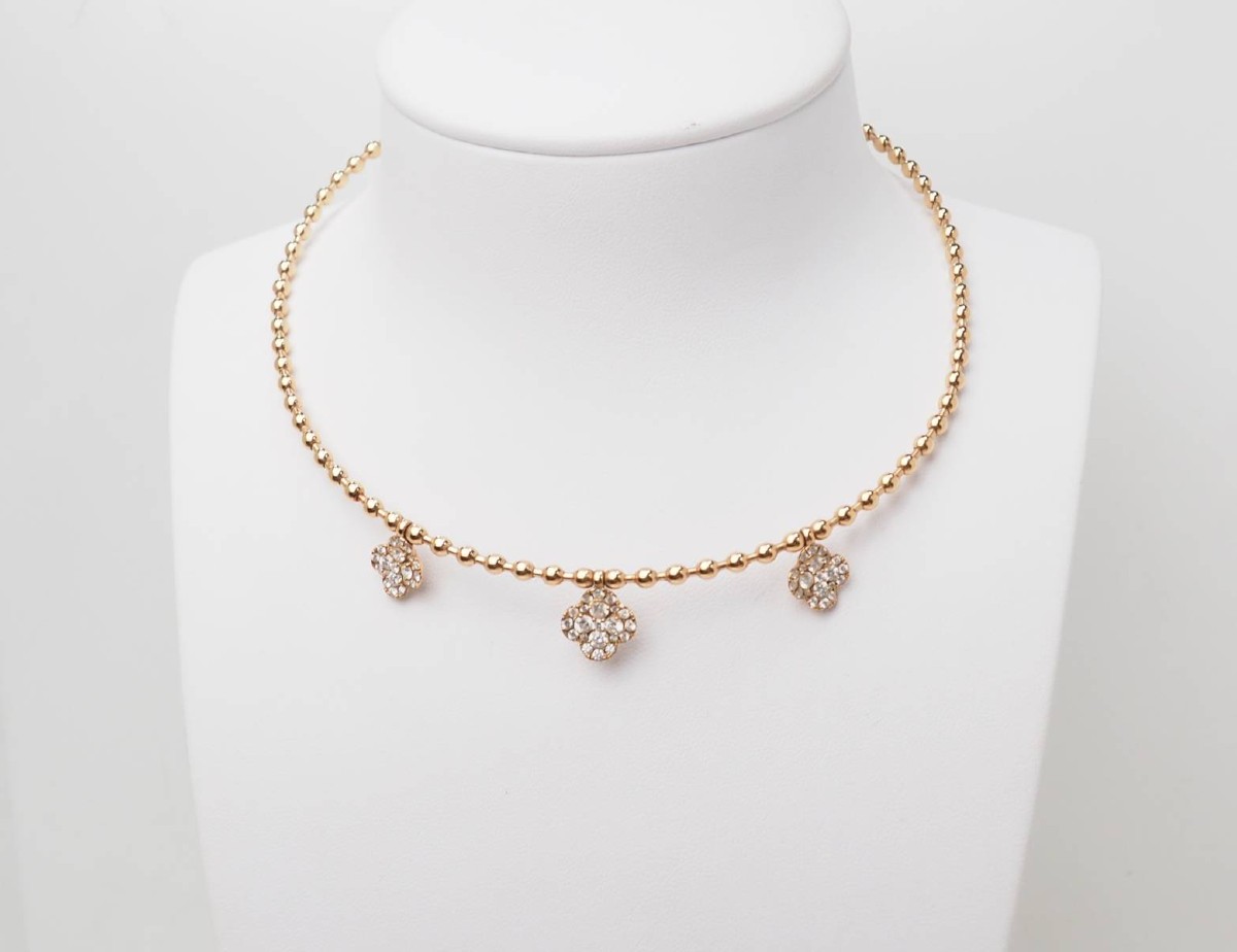 Rigid Ball And Clover Necklace In Rose Gold And Diamonds