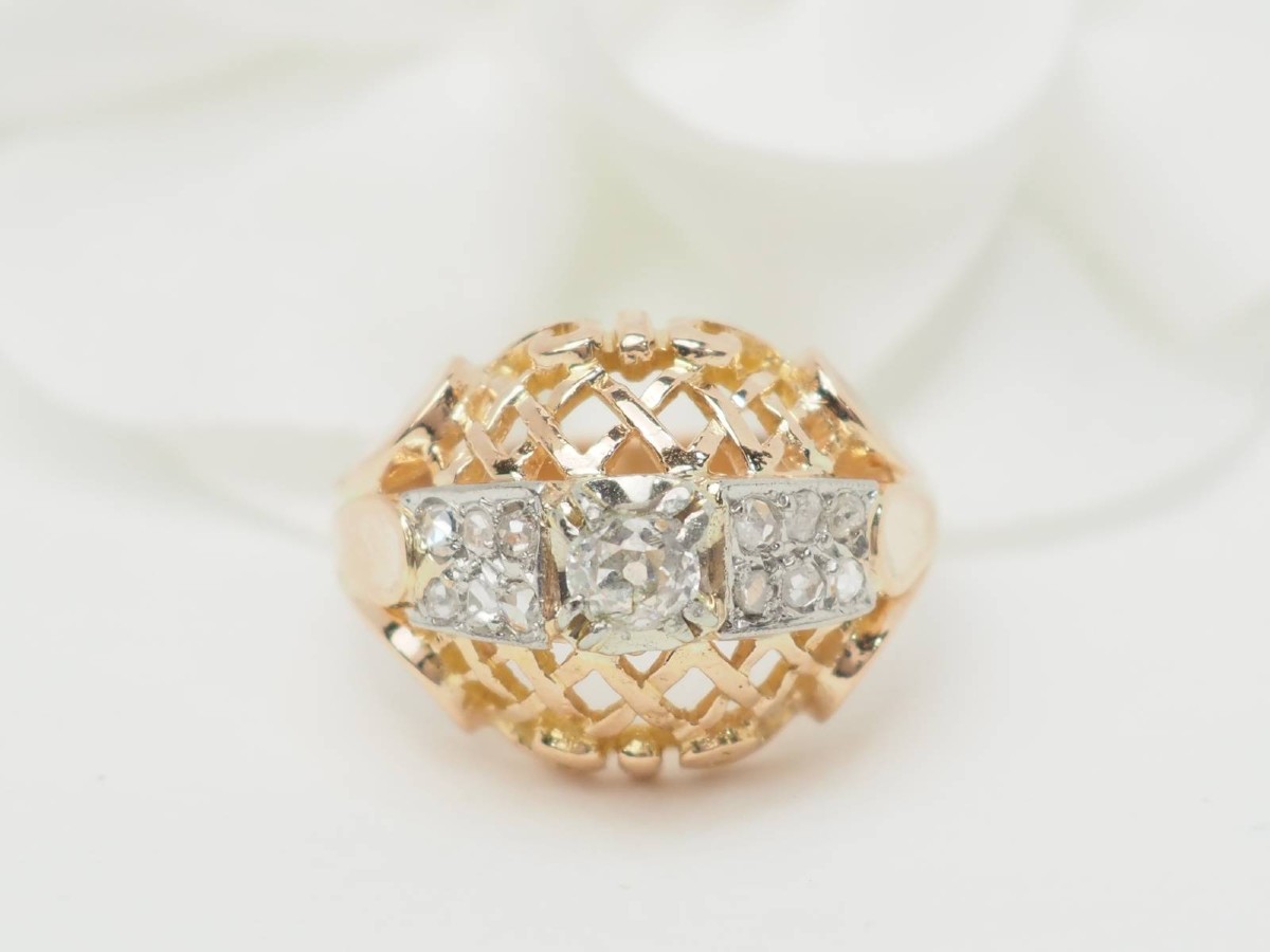 Bague Tank En Or Bicolore Et Diamants