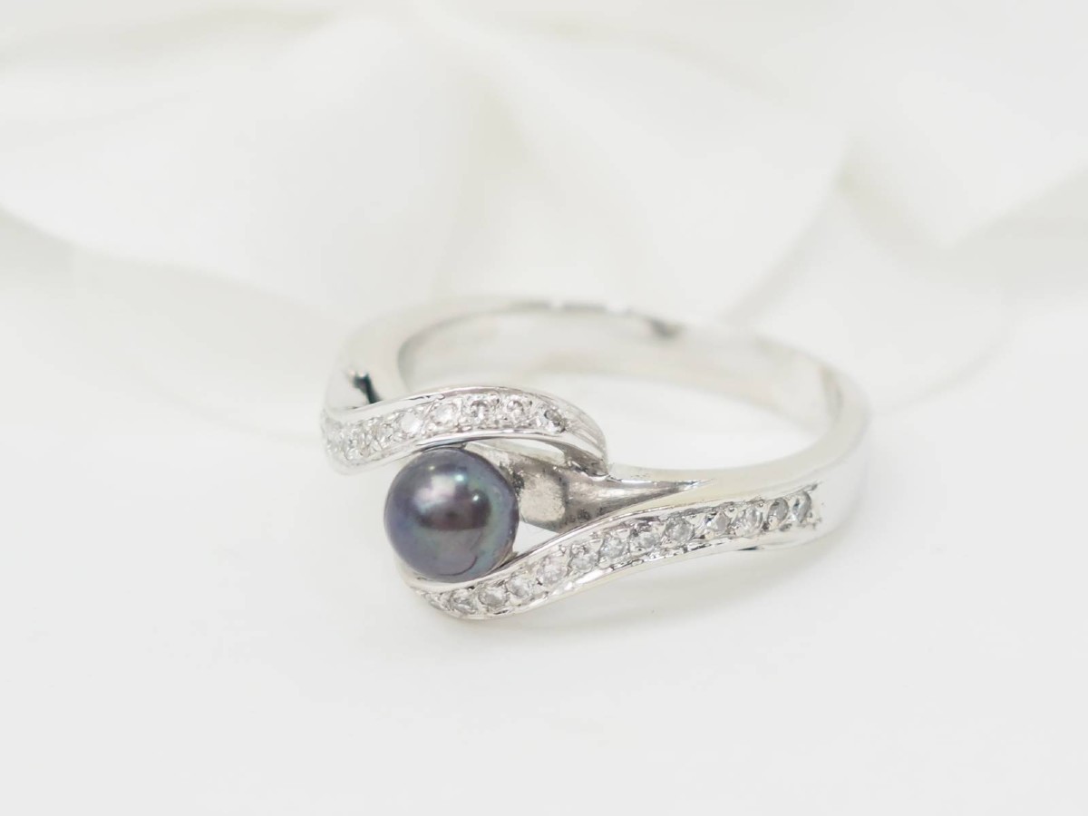 White Gold, Tahitian Pearl And Diamond Ring-photo-4