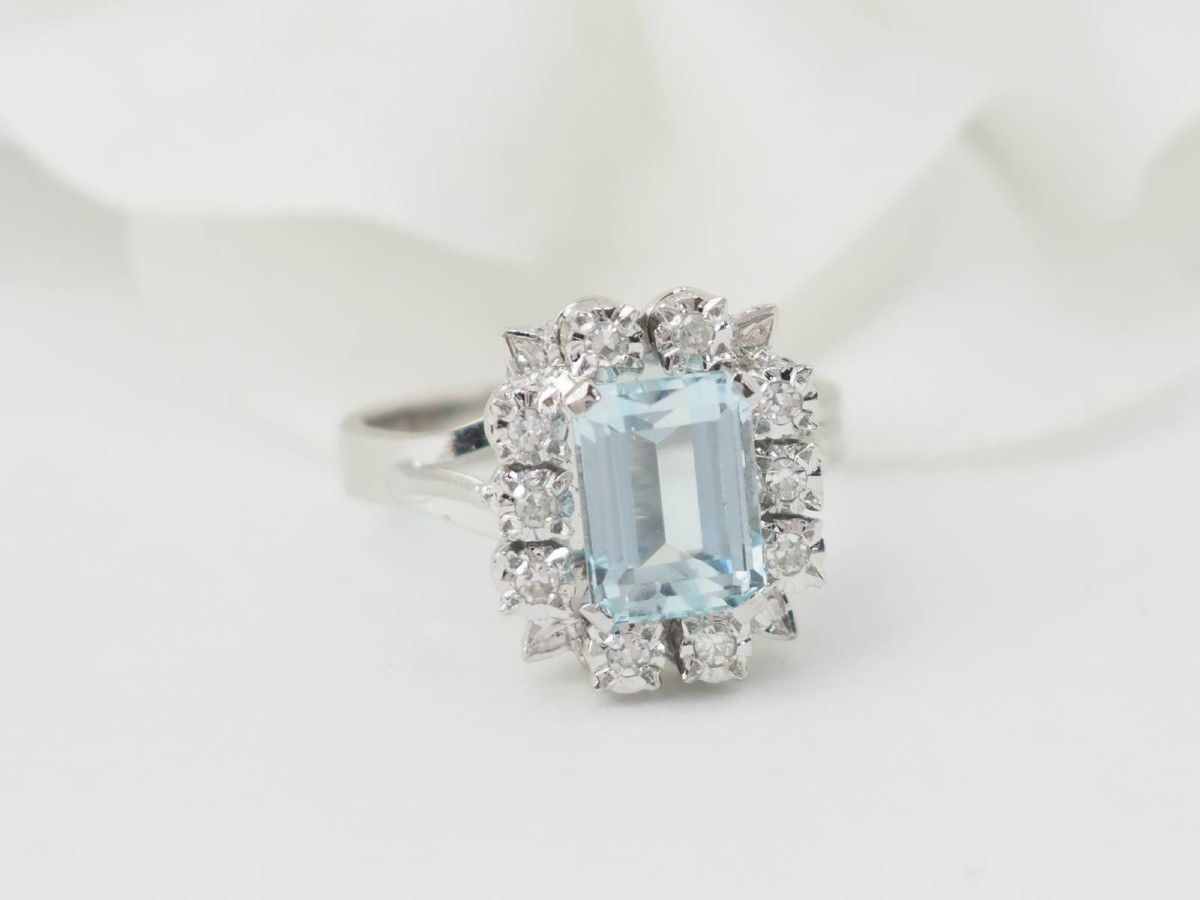 White Gold, Aquamarine And Diamond Ring-photo-2