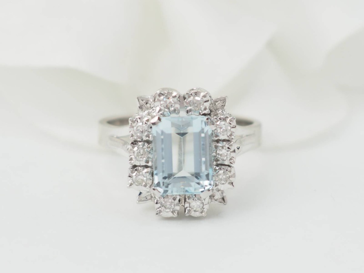 White Gold, Aquamarine And Diamond Ring