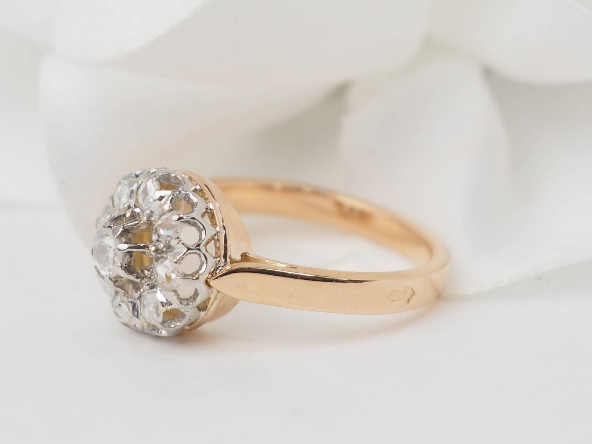 Antique Ring In Rose Gold, Platinum And Diamonds-photo-3