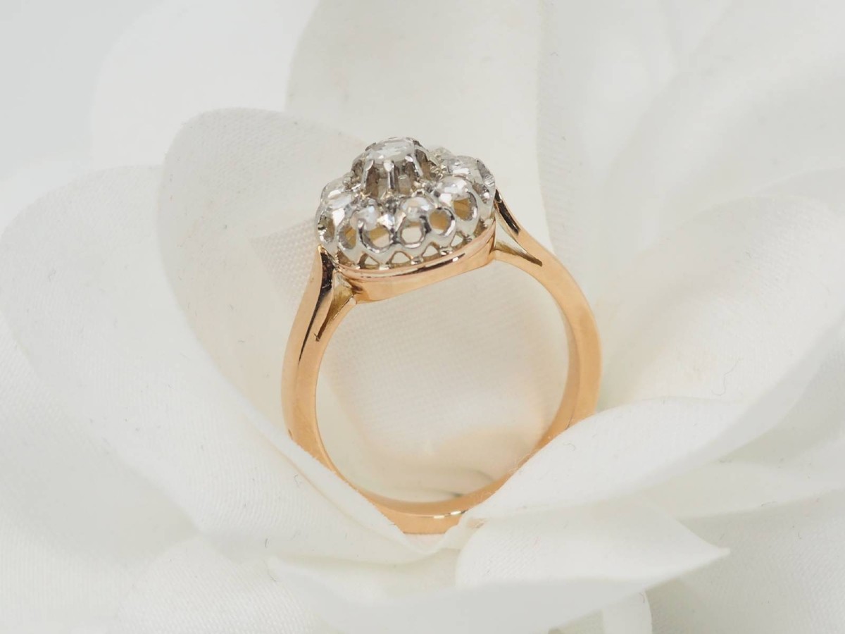 Antique Ring In Rose Gold, Platinum And Diamonds-photo-3