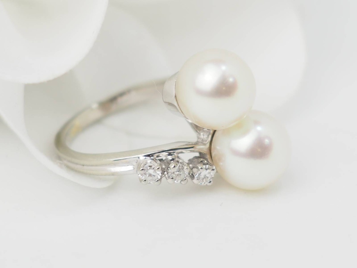 Bague Toi Et Moi En Or Blanc, Perles De Culture Et Diamants-photo-2
