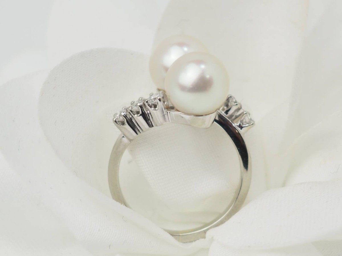 Bague Toi Et Moi En Or Blanc, Perles De Culture Et Diamants-photo-2