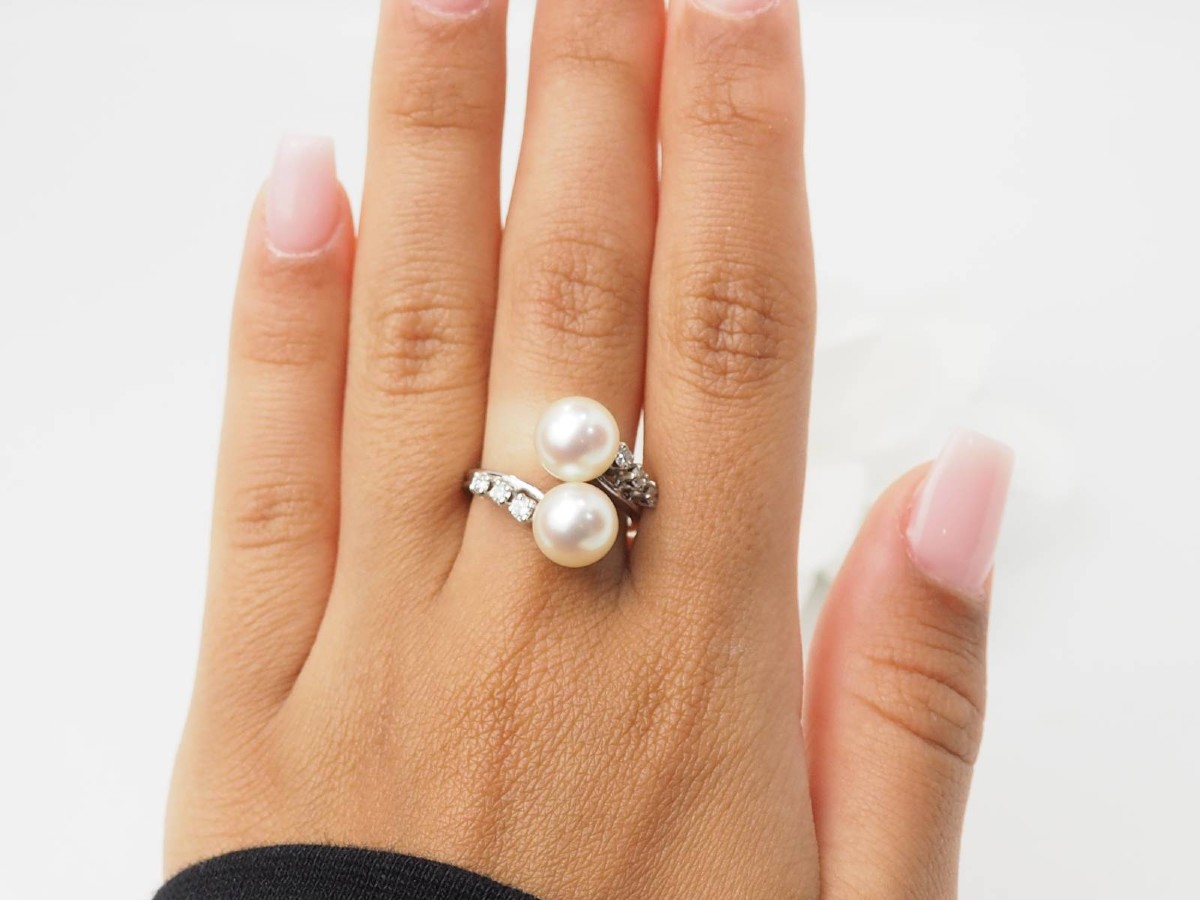 Bague Toi Et Moi En Or Blanc, Perles De Culture Et Diamants-photo-3