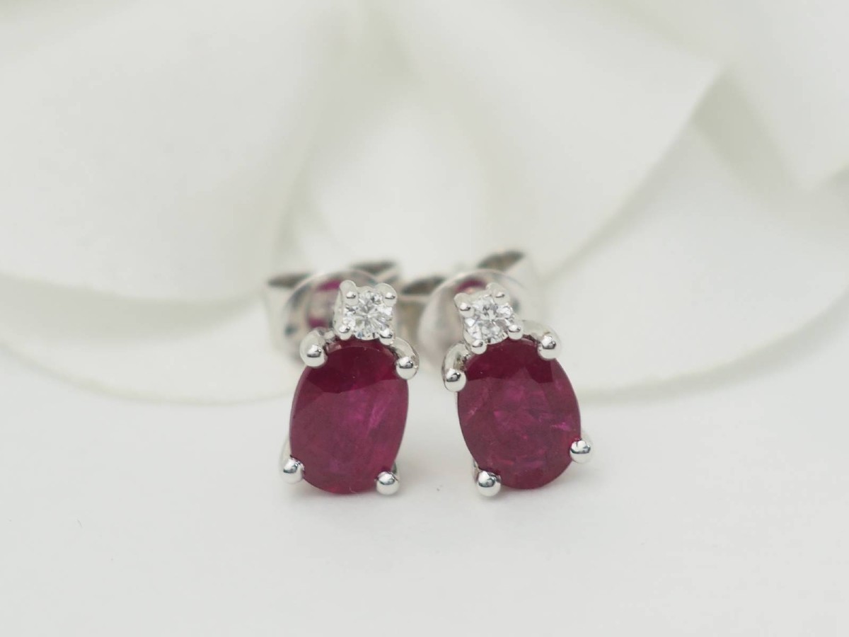 White Gold, 2.20ct Ruby And Diamond Stud Earrings-photo-2
