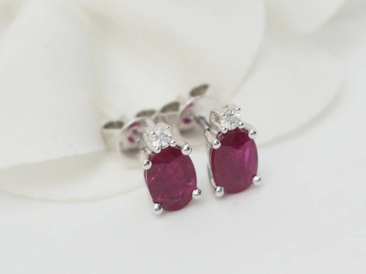 White Gold, 2.20ct Ruby And Diamond Stud Earrings-photo-3