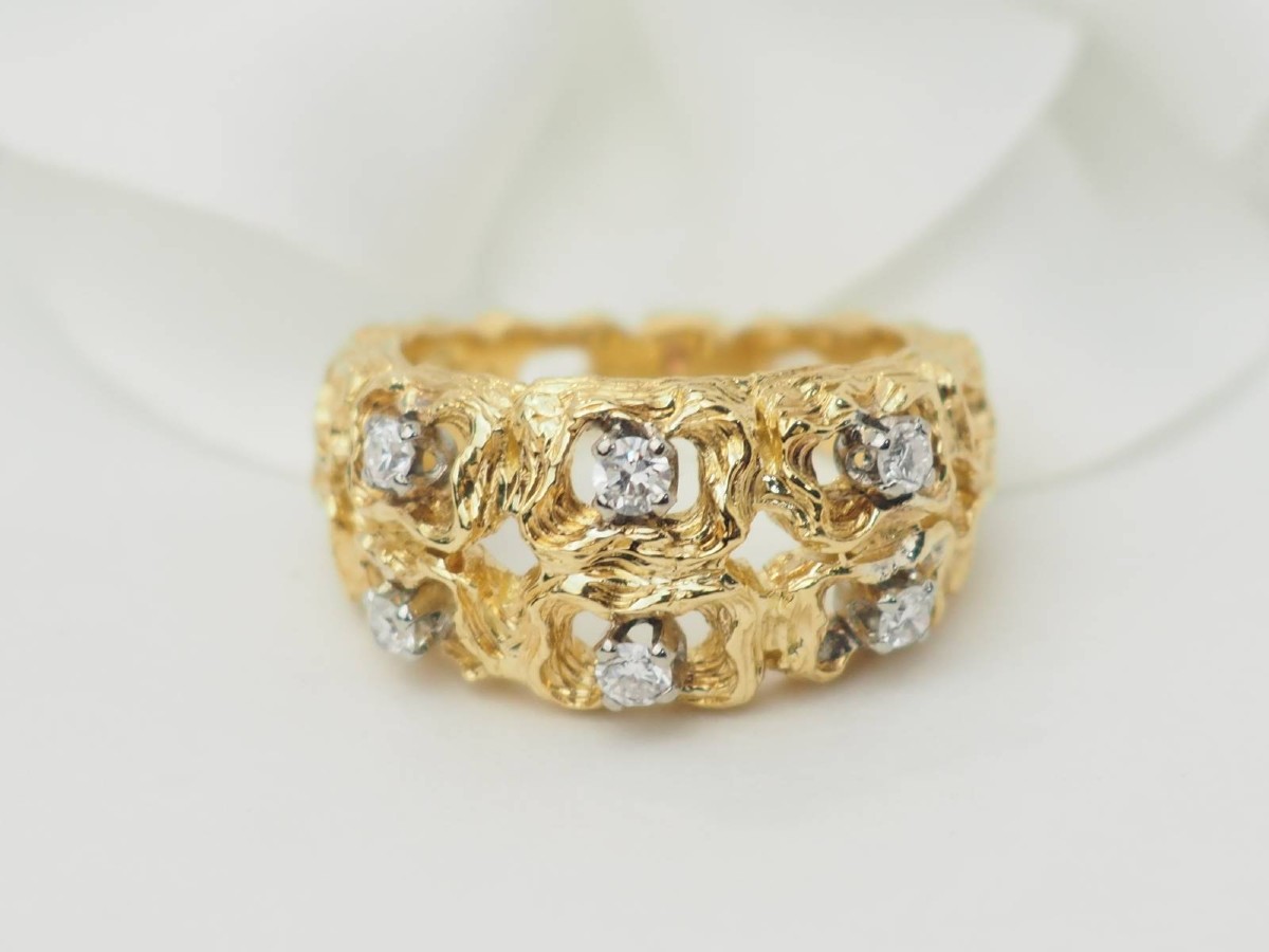 Bague Vintage En Or Jaune Et Diamants-photo-2