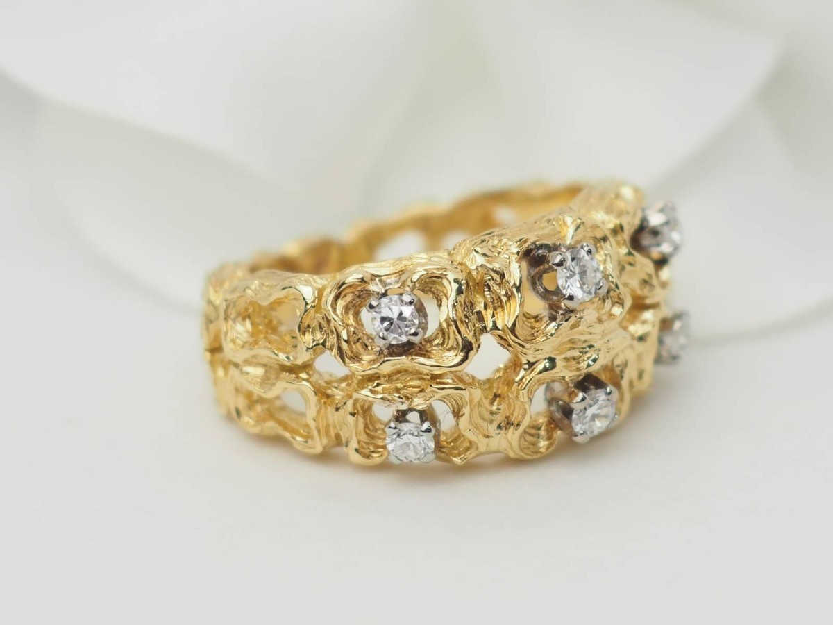 Bague Vintage En Or Jaune Et Diamants-photo-3