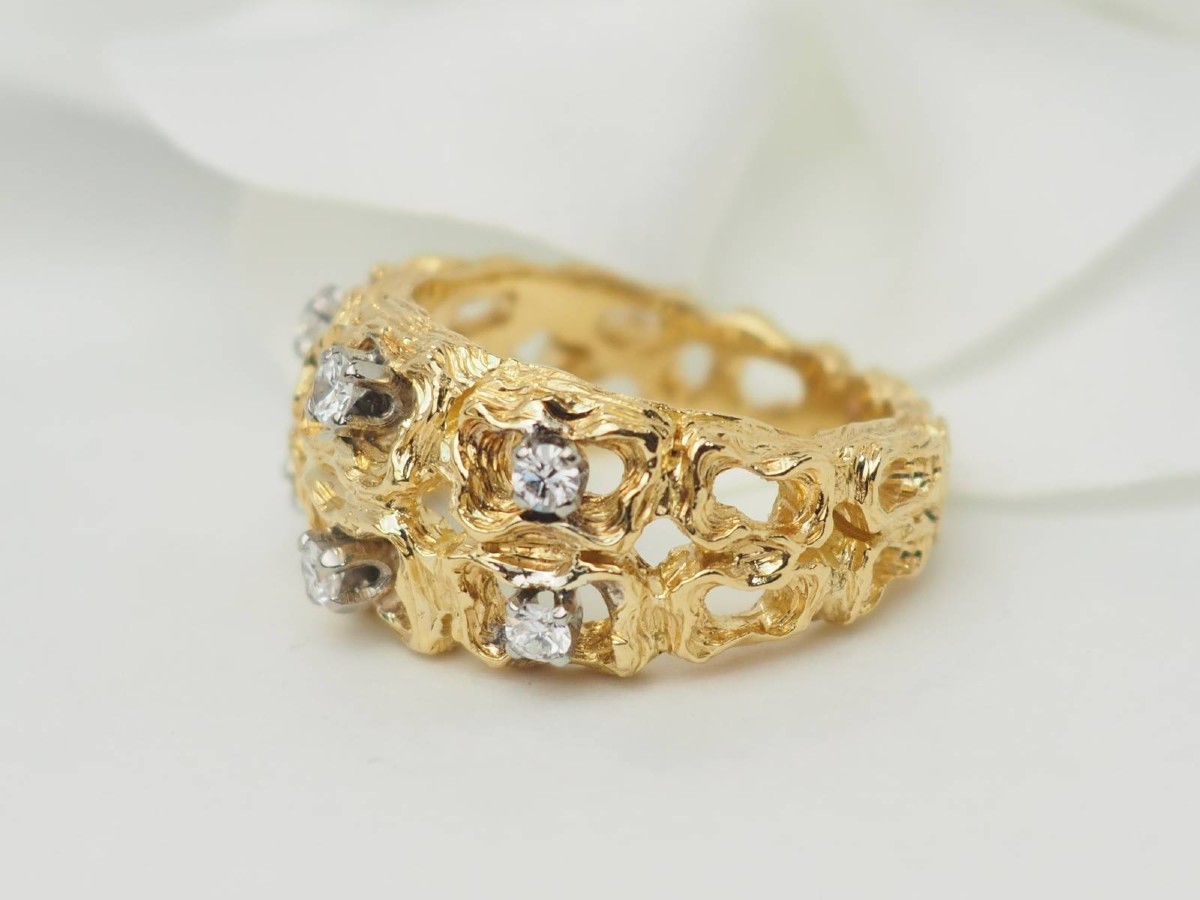 Bague Vintage En Or Jaune Et Diamants-photo-4