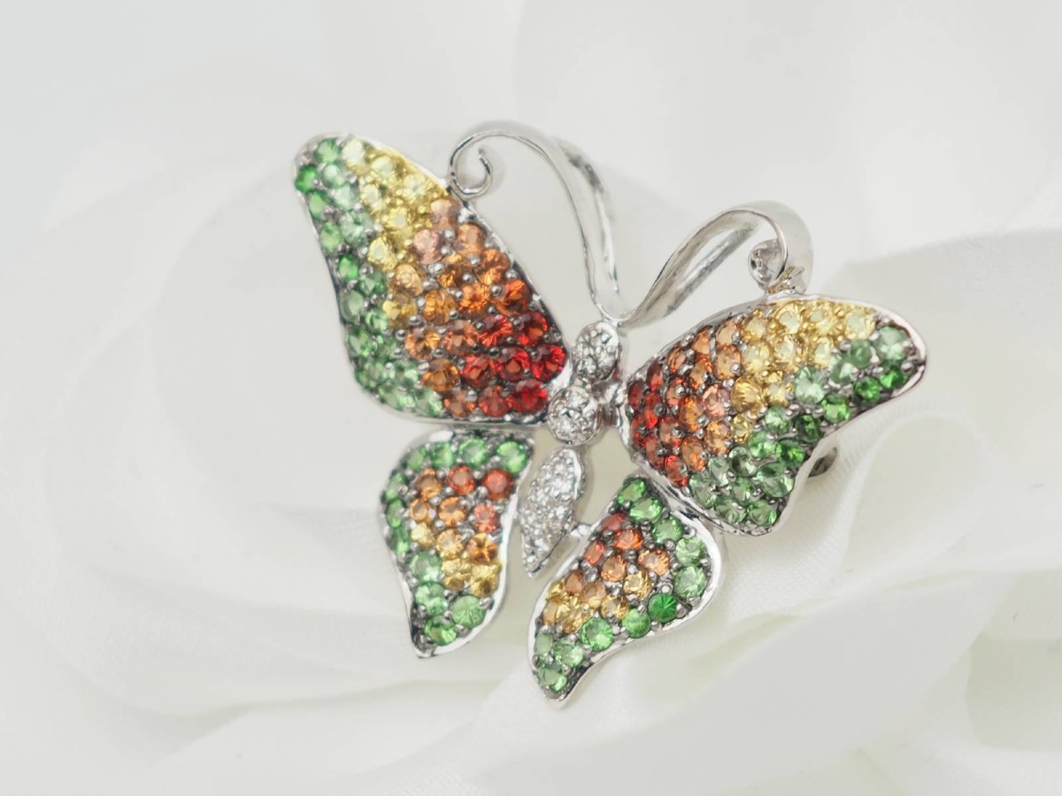 Butterfly Brooch In White Gold, Citrine, Topaz And Peridot -photo-4