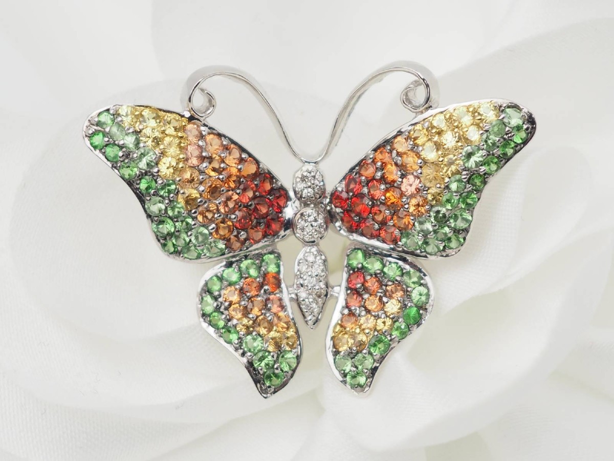 Butterfly Brooch In White Gold, Citrine, Topaz And Peridot 