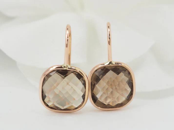 Rose Gold And Smoky Quartz Hoop Earrings-photo-2