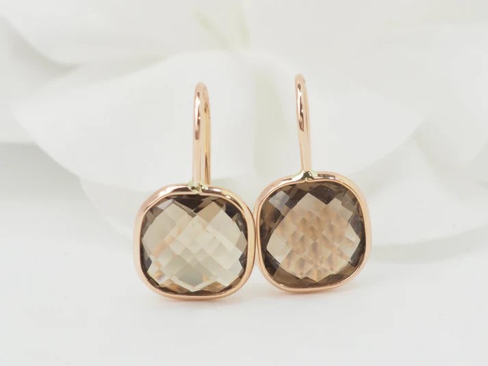 Rose Gold And Smoky Quartz Hoop Earrings