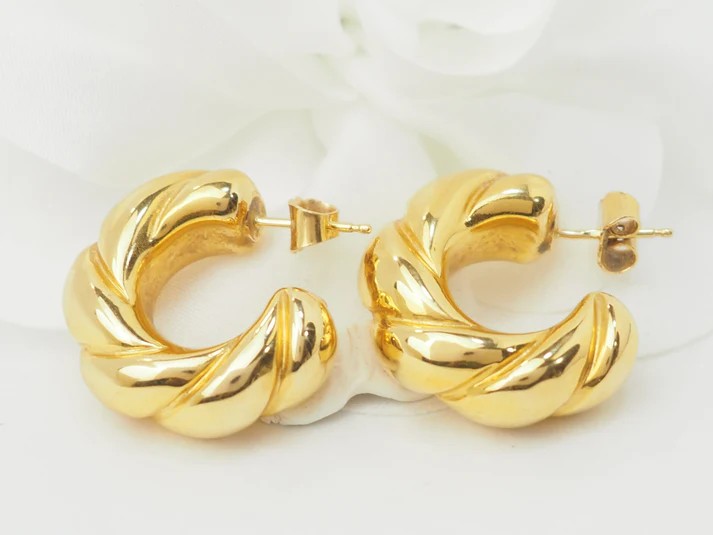 Yellow Gold Twisted Hoop Earrings-photo-2