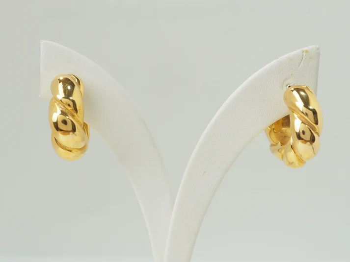 Yellow Gold Twisted Hoop Earrings-photo-3