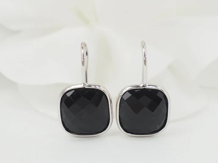 Boucles d'Oreilles En Or Blanc Et Onyx-photo-2