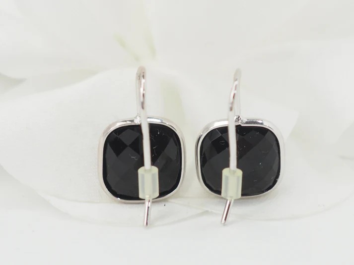 Boucles d'Oreilles En Or Blanc Et Onyx-photo-4