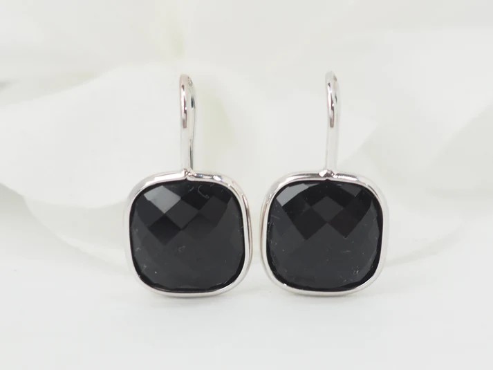 Boucles d'Oreilles En Or Blanc Et Onyx
