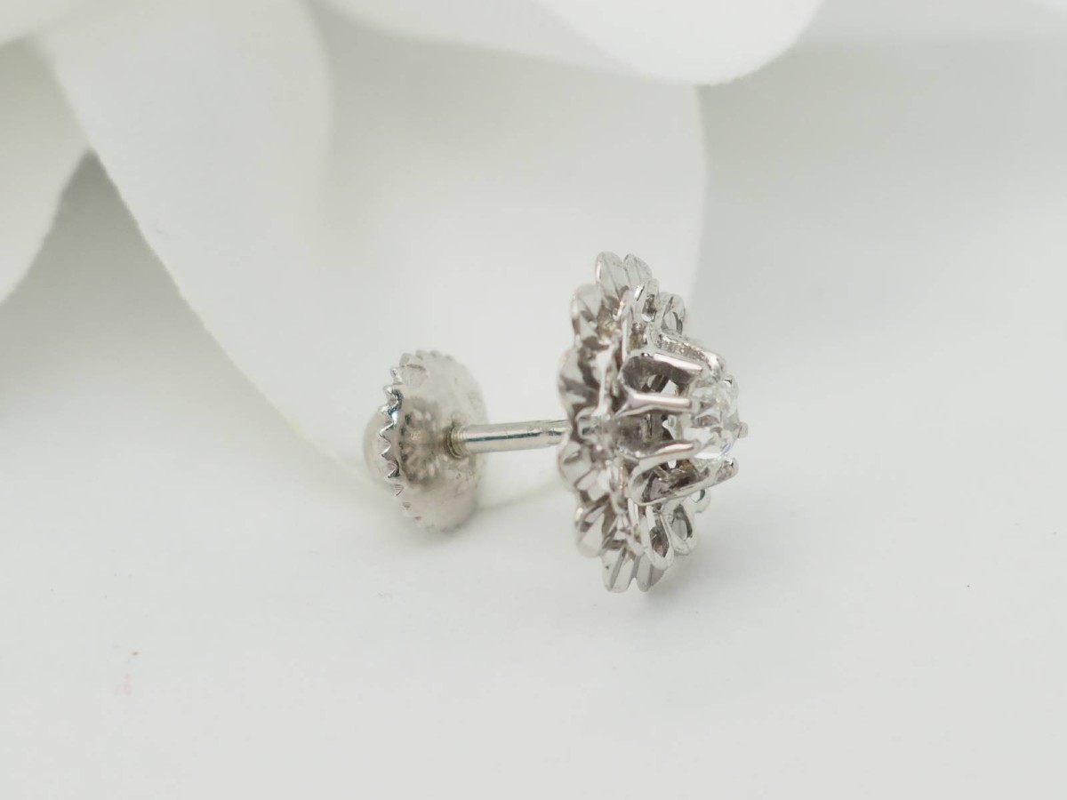 Boucles d'oreilles anciennes en or blanc et diamants-photo-3