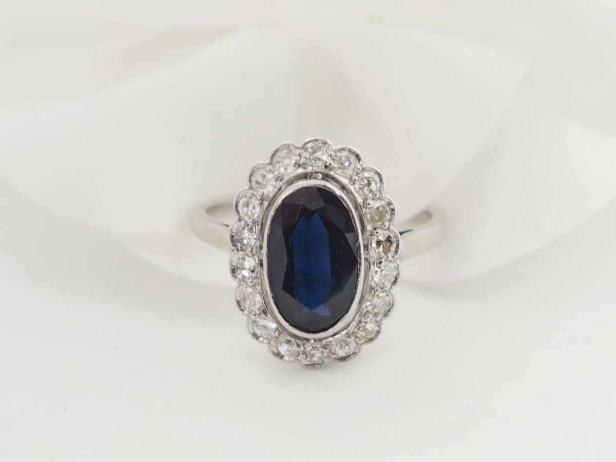 Pompadour Ring In White Gold, Sapphire And Diamonds