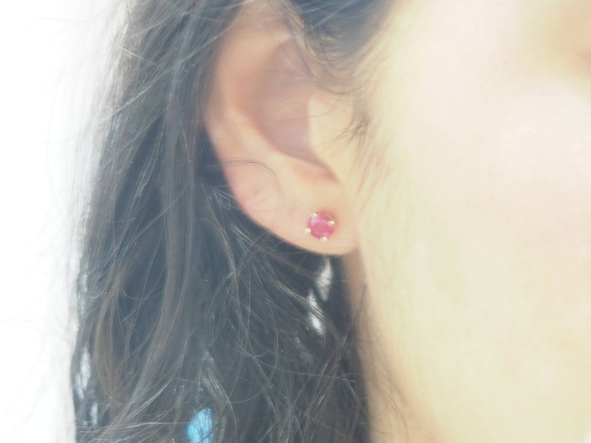 Yellow Gold And Ruby Stud Earrings-photo-2