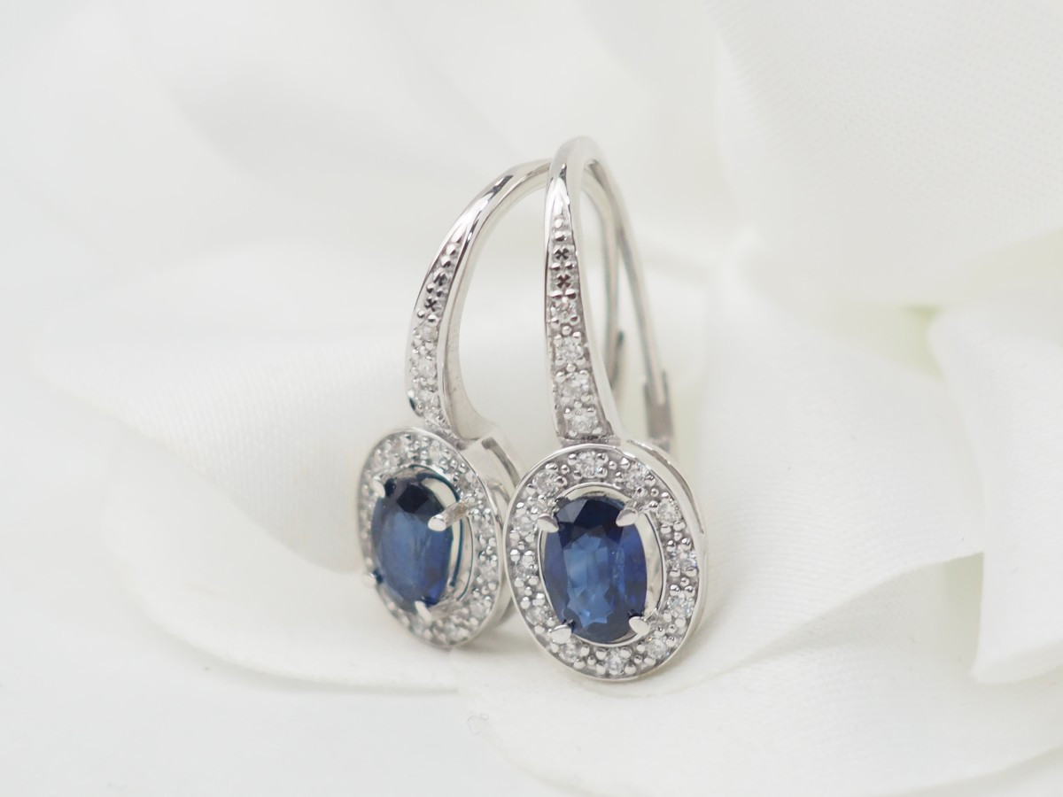 White Gold, Sapphire And Diamond Sleeper Earrings-photo-4